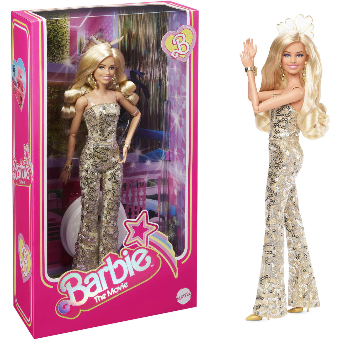 Barbie the Movie Collectible Doll, Margot Robbie As Barbie In Gold Disco Jumpsuit by Mattel -Mattel - India - www.superherotoystore.com