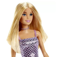 Barbie Blonde Doll In Lavender Metallic Mini Dress, Trendy Clothes & Accessories by Mattel -Mattel - India - www.superherotoystore.com