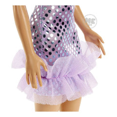 Barbie Blonde Doll In Lavender Metallic Mini Dress, Trendy Clothes & Accessories by Mattel -Mattel - India - www.superherotoystore.com