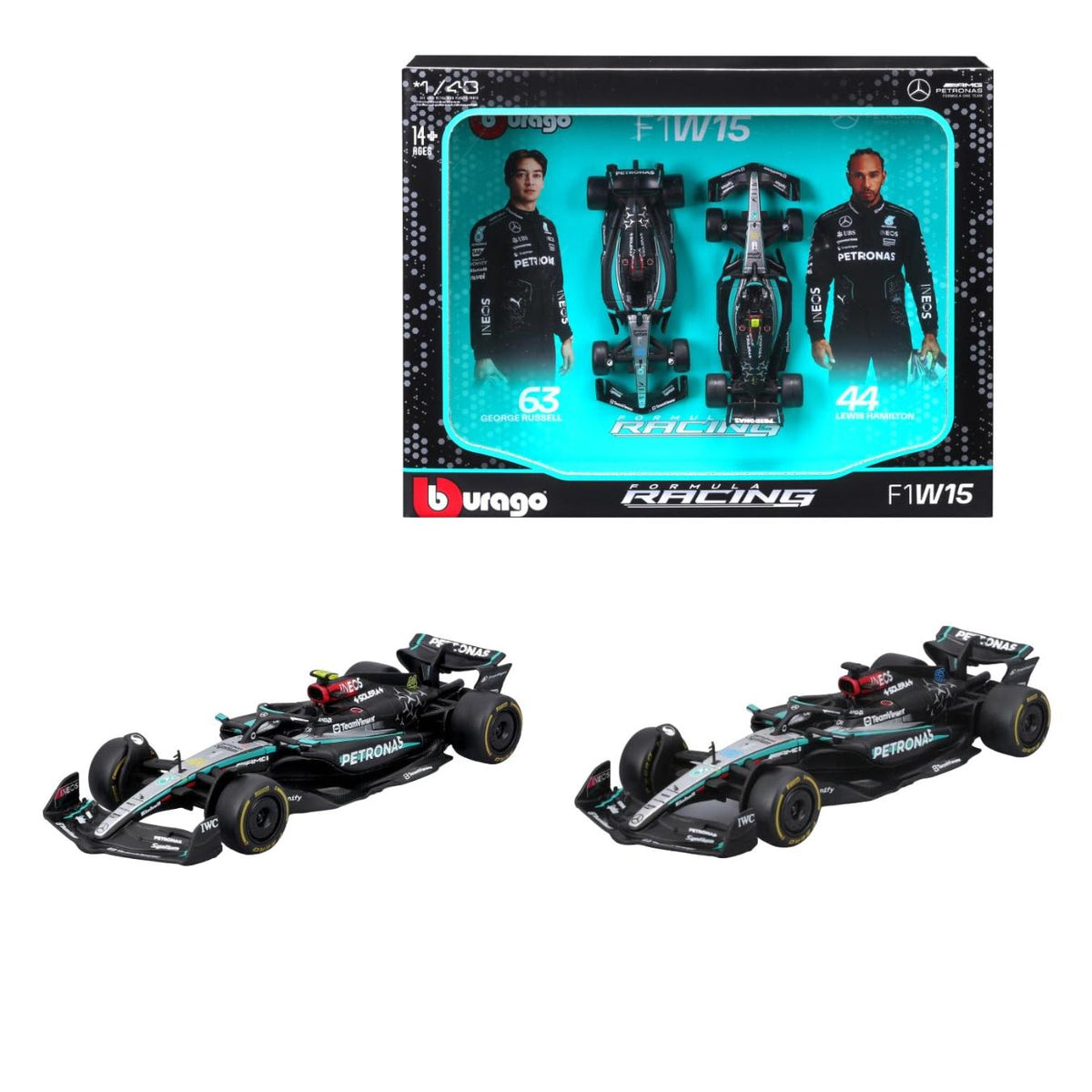 Mercedes Formula 1 2025W16 2 Cars Pack #12 Kimi Antonelli 1:43 Scale Diecast Car By Bburago -Bburago - India - www.superherotoystore.com