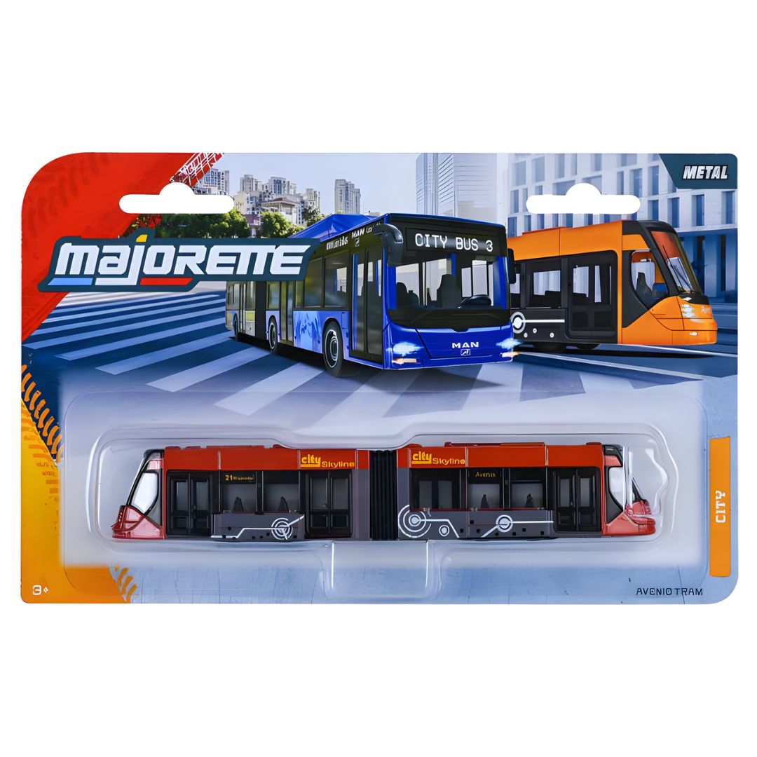 City Red AVENIO TRAM 1:64 Scale By Majorette
