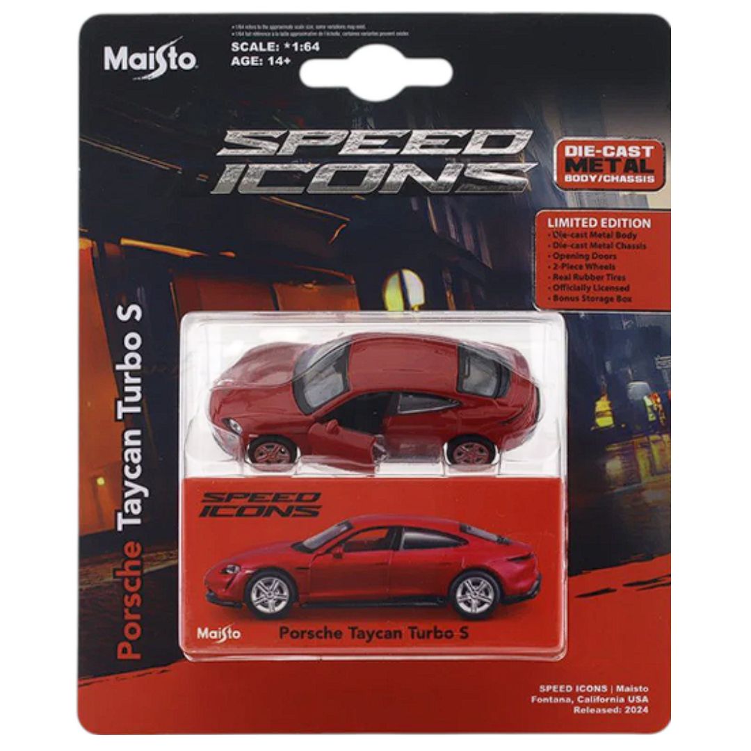 Maroon Speed Icons: Porsche Taycan Turbo S 1:64 Scale Die-Cast Car By Maisto -Maisto - India - www.superherotoystore.com