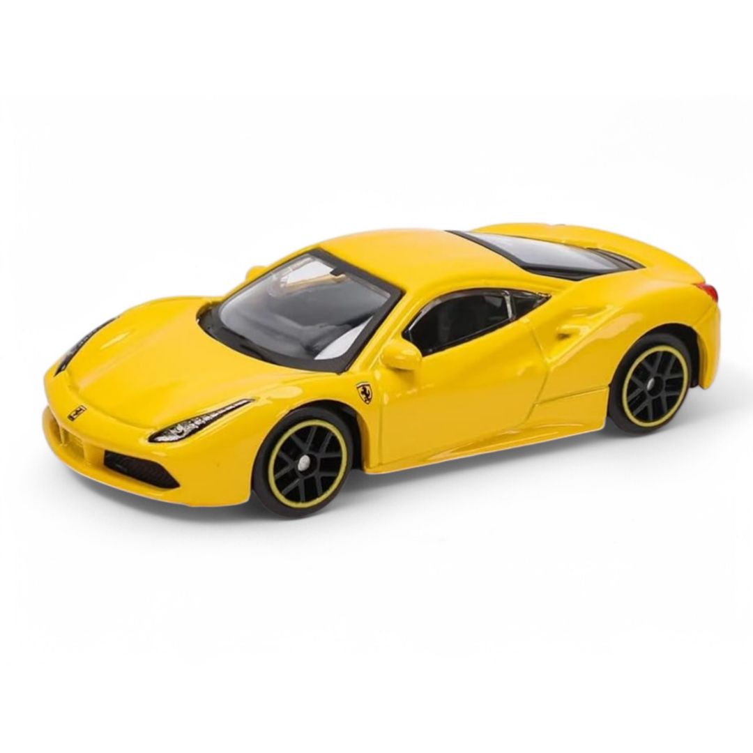 Yellow Race & Play Ferrari 488 GTB 1:64 Scale Die-Cast Car By Bburago