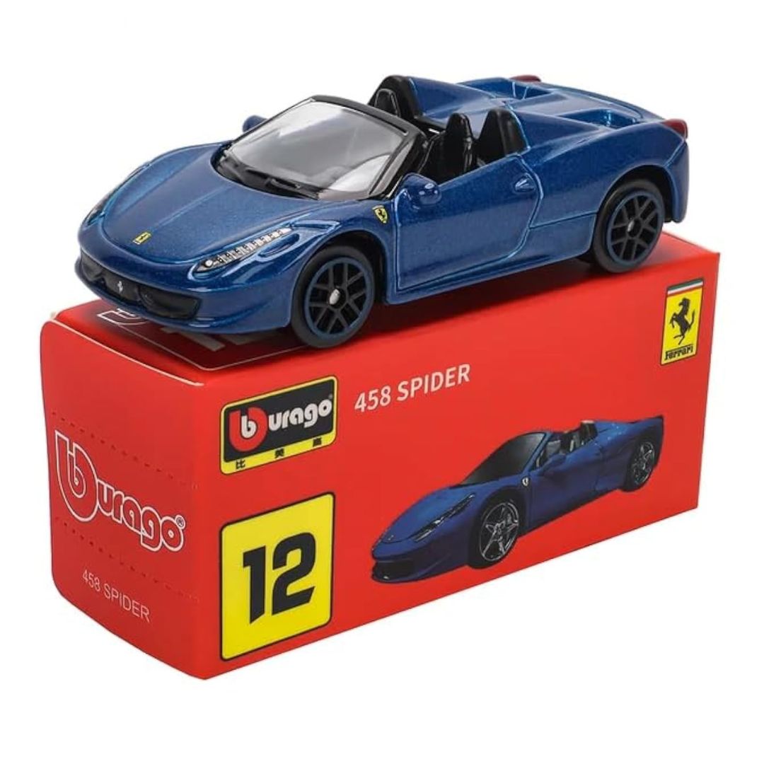 Blue Race & Play Ferrari 458 Spider 1:64 Scale Die-Cast Car By Bburago