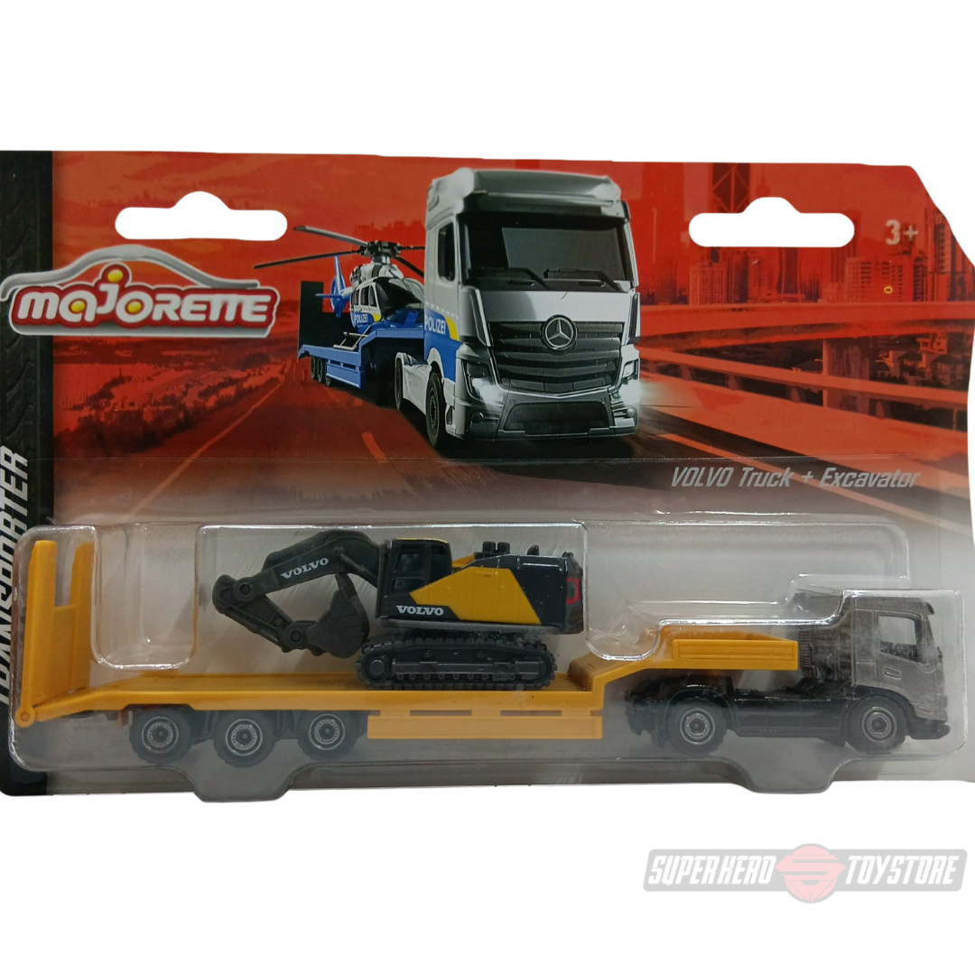 GREY - YELLOW VOLVO TRUCK + EXCAVATOR Die-Cast SET By Majorette -Majorette - India - www.superherotoystore.com