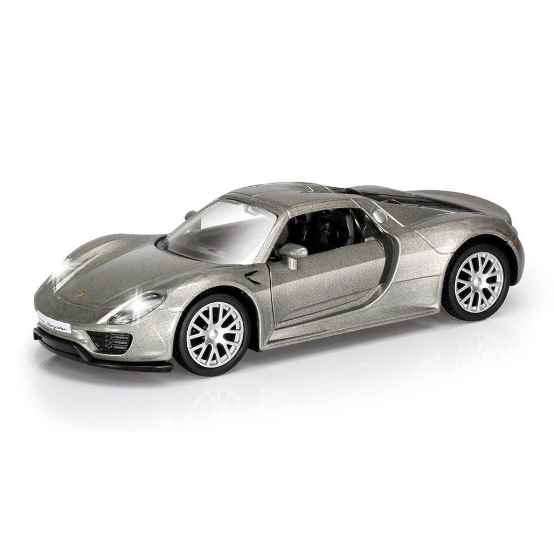 Silver Porsche 918 Spyder 1:43 Scale Die-Cast Car By RMZ