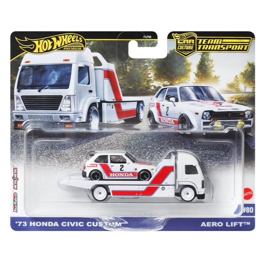 Team Transport 1973 Honda Civic Custom and Aero Lift Car Set by Hot Wheels