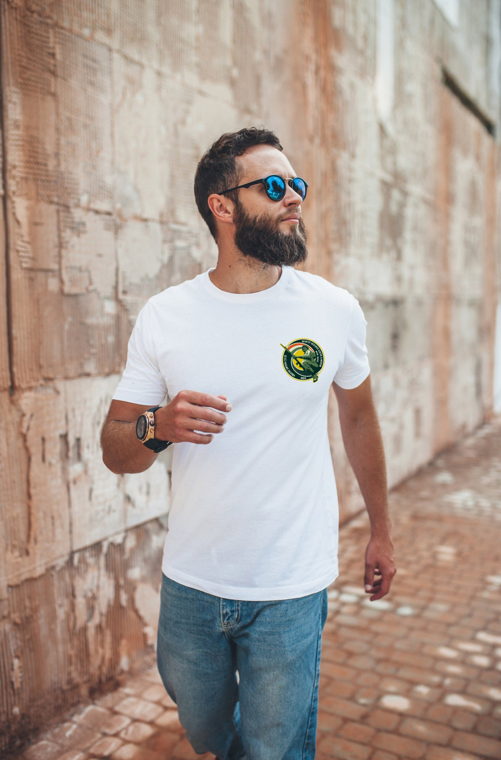 White INSAS Infantry T-shirt with back print -A47 - India - www.superherotoystore.com