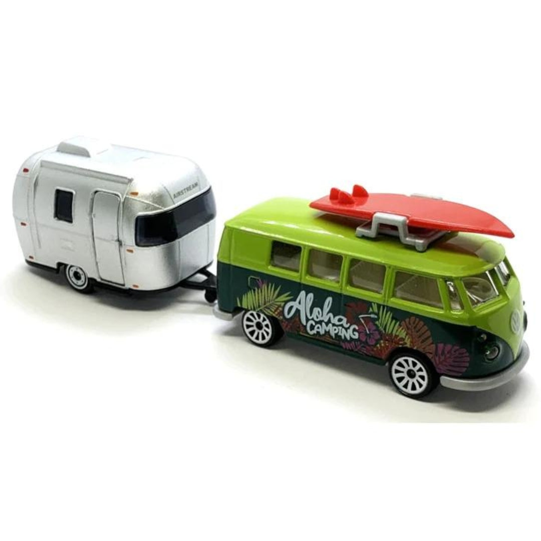 Aloha Camping Volkswagen T3 With Airstream Trailer 1:64 Scale Die-Cast Car by Majorette -Majorette - India - www.superherotoystore.com