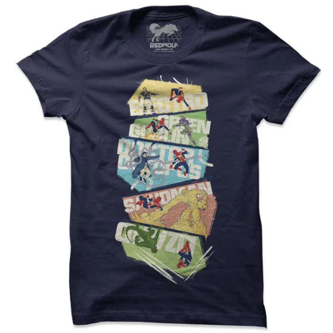 SPIDEY VS VILLAINS - MARVEL OFFICIAL T-SHIRT -Redwolf - India - www.superherotoystore.com