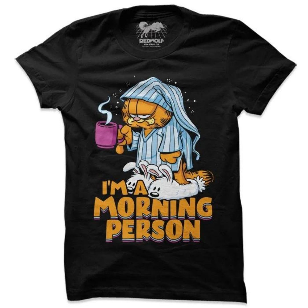 MORNING PERSON - GARFIELD OFFICIAL T-SHIRT -Redwolf - India - www.superherotoystore.com