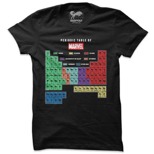 Marvel Comics Periodic Table Official T-Shirt -Redwolf - India - www.superherotoystore.com
