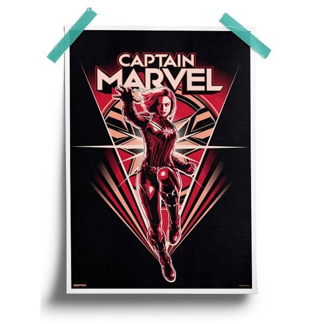 Captain Marvel Illustration - Marvel Official Poster -Redwolf - India - www.superherotoystore.com