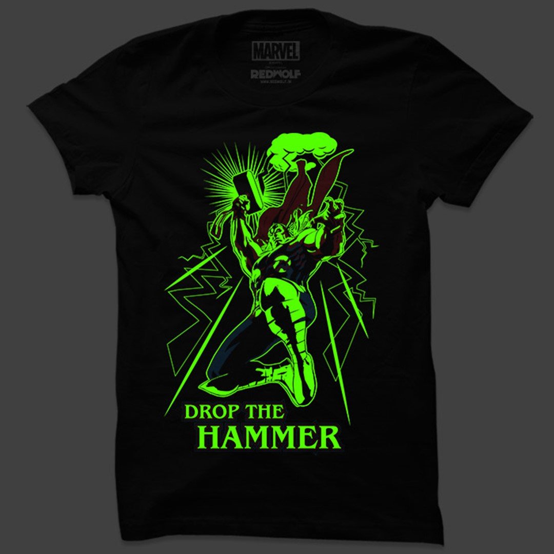 Drop The Hammer (Glow In The Dark) - Marvel Official T-Shirt. -Redwolf - India - www.superherotoystore.com