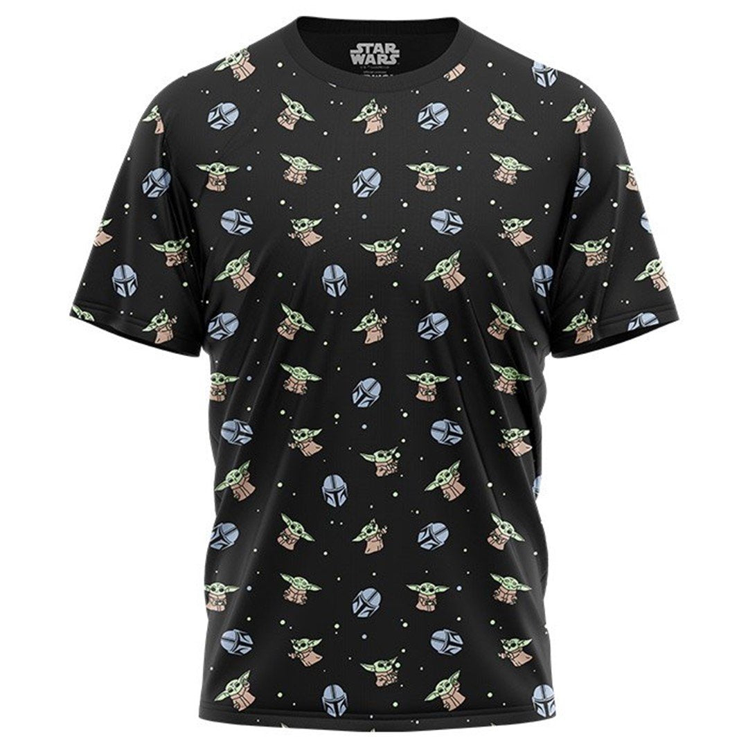 Star Wars The Mandalorian Official Mando & Grogu Pattern T-Shirt. -Redwolf - India - www.superherotoystore.com