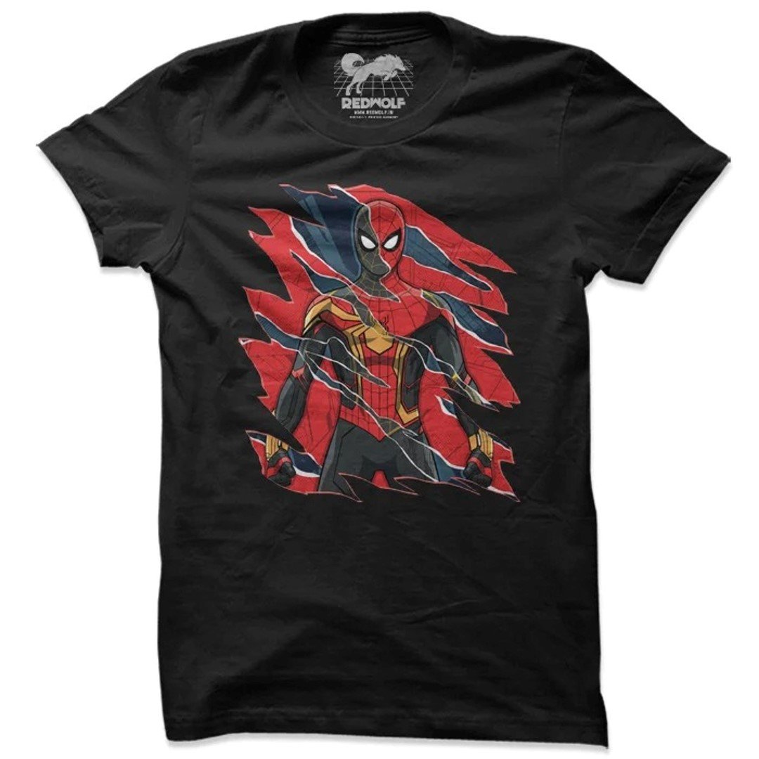 SPIDER SUITS ART - MARVEL OFFICIAL T-SHIRT by Redwolf -Redwolf - India - www.superherotoystore.com