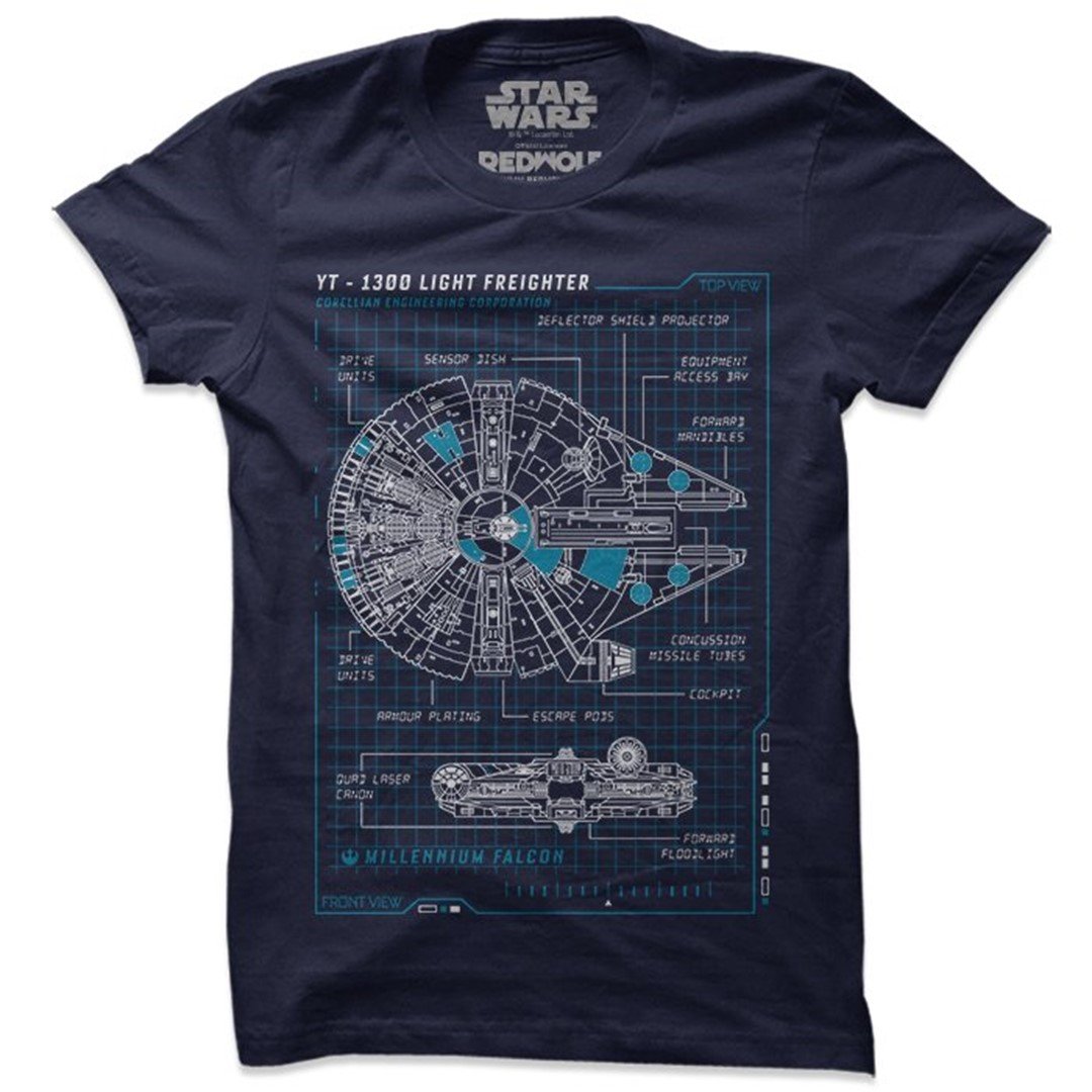 Star Wars Millennium Falcon Blueprint T-Shirt. -Redwolf - India - www.superherotoystore.com