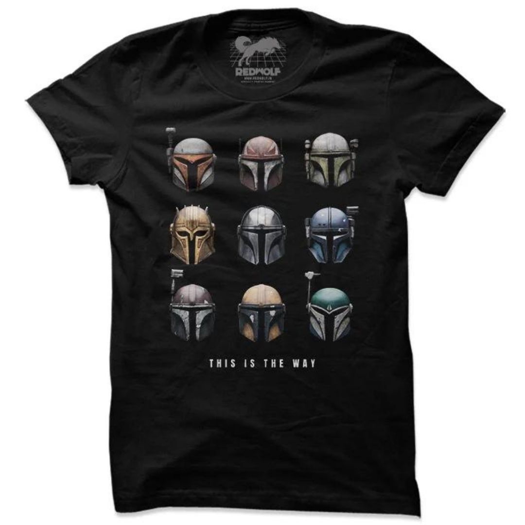 THE MANDALORIAN HELMETS - STAR WARS OFFICIAL T-SHIRT -Redwolf - India - www.superherotoystore.com