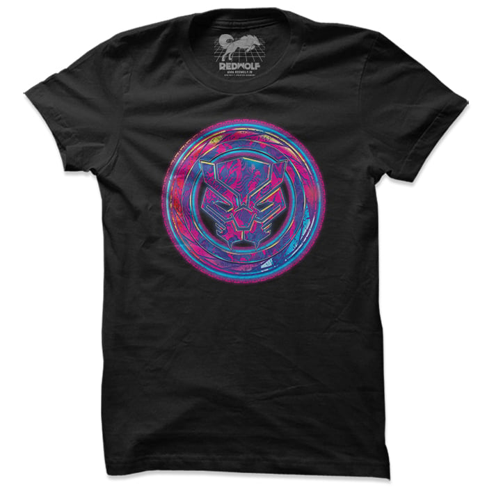 Black Panther: Neon Logo - Marvel Official Black T-shirt -Redwolf - India - www.superherotoystore.com