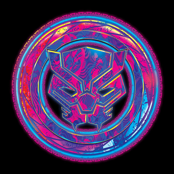 Black Panther: Neon Logo - Marvel Official Black T-shirt -Redwolf - India - www.superherotoystore.com