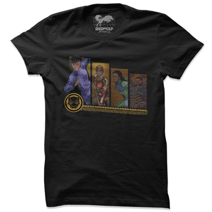 Heroes Of Wakanda - Marvel Official Black T-shirt -Redwolf - India - www.superherotoystore.com