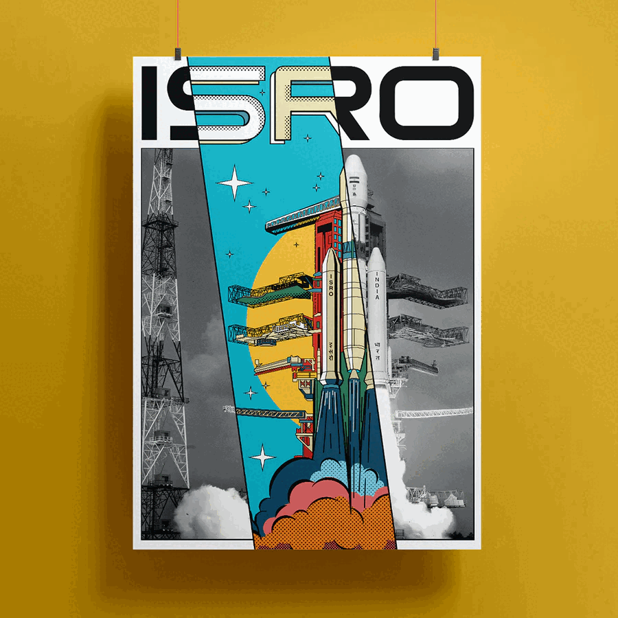ISRO GSLV MKIII Photo Pop Art Poster -A47 - India - www.superherotoystore.com