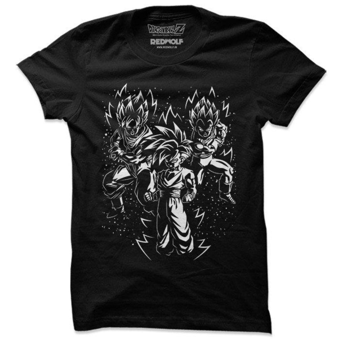 The Saiyan Trio (Glow In The Dark) - Dragon Ball Z Official T-Shirt -Red Wolf - India - www.superherotoystore.com