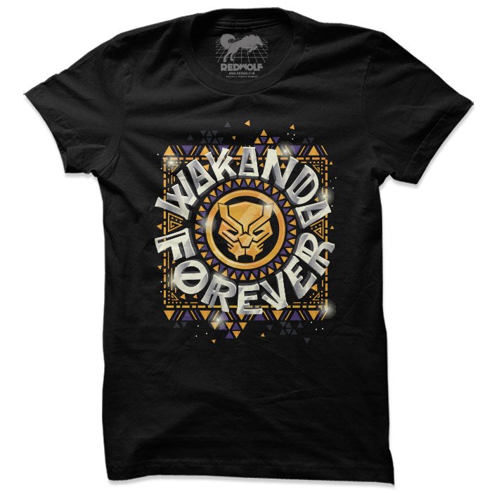 Wakanda Forever Emblem - Marvel Official Black T-shirt -Redwolf - India - www.superherotoystore.com