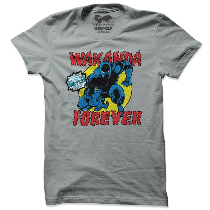 Wakanda Forever: Retro Comic - Marvel Official Grey T-shirt -Redwolf - India - www.superherotoystore.com