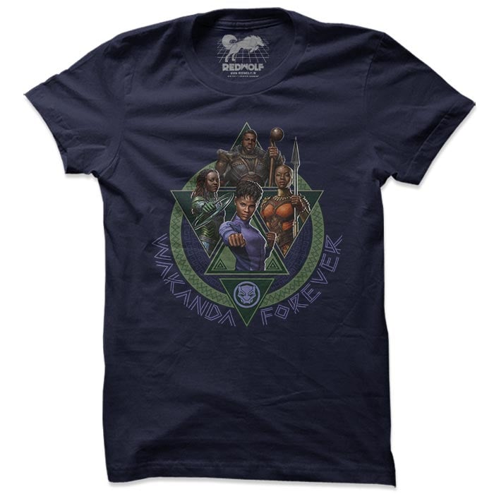 Wakandans Unite - Marvel Official Navy T-shirt -Redwolf - India - www.superherotoystore.com